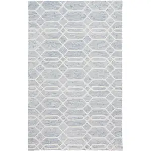 Photo of Blue And Ivory Wool Geometric Tufted Handmade Stain Resistant Area Rug