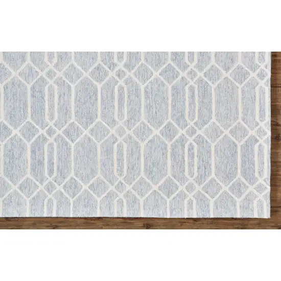 Blue And Ivory Wool Geometric Tufted Handmade Stain Resistant Area Rug Photo 3