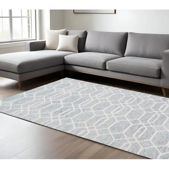 Blue and Ivory Wool Geometric Hand Tufted Area Rug Photo 1