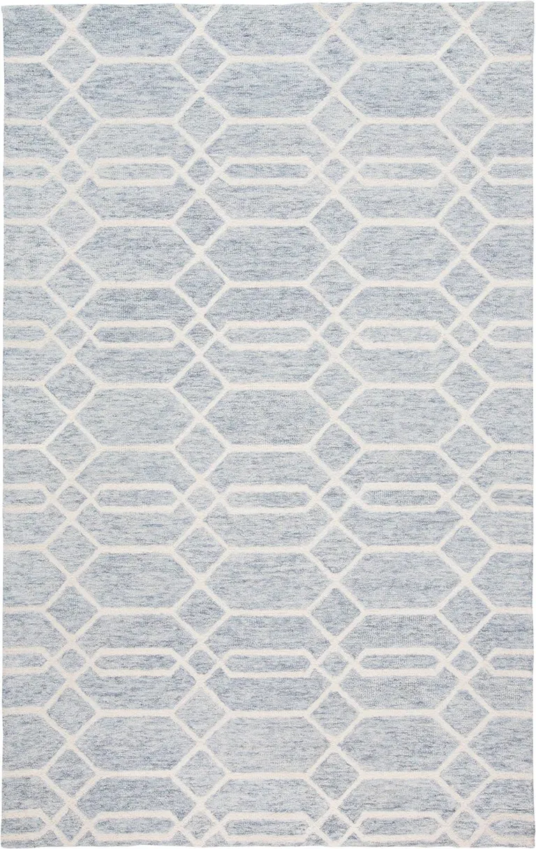 Blue And Ivory Wool Geometric Tufted Handmade Stain Resistant Area Rug Photo 1