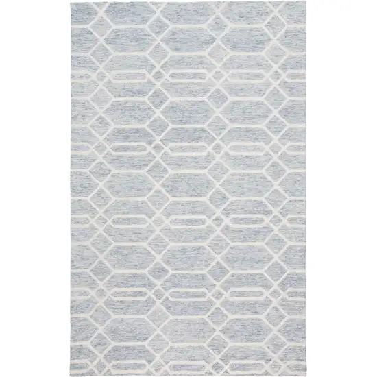 Blue And Ivory Wool Geometric Tufted Handmade Stain Resistant Area Rug Photo 1