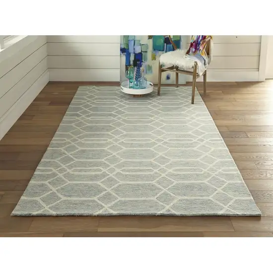 Blue And Ivory Wool Geometric Tufted Handmade Stain Resistant Area Rug Photo 7