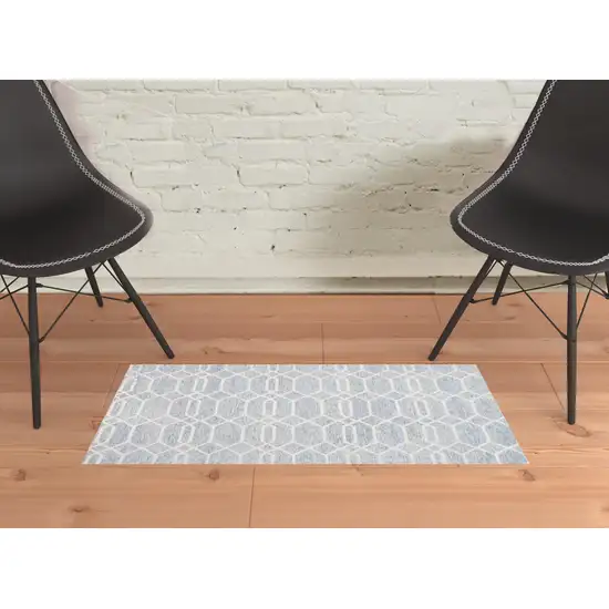 Blue And Ivory Wool Geometric Tufted Handmade Stain Resistant Area Rug Photo 2