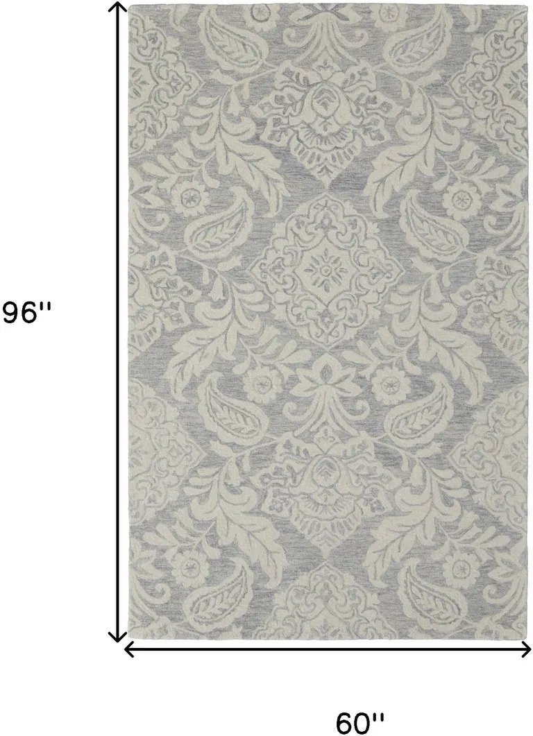 Blue And Ivory Wool Paisley Tufted Handmade Stain Resistant Area Rug Photo 4