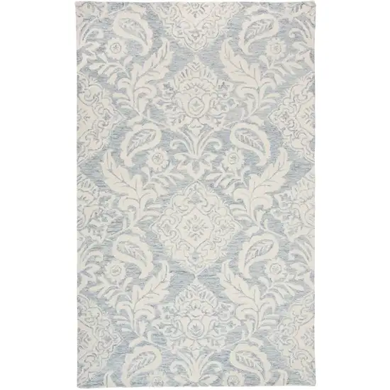 Blue And Ivory Wool Paisley Tufted Handmade Stain Resistant Area Rug Photo 1