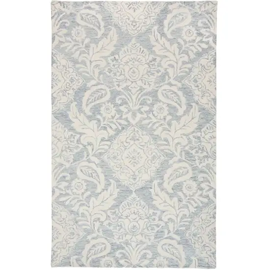 Blue And Ivory Wool Paisley Tufted Handmade Stain Resistant Area Rug Photo 5