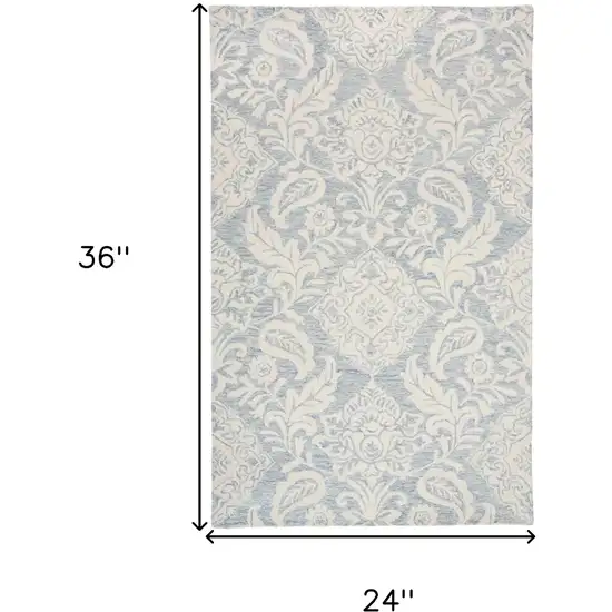 Blue And Ivory Wool Paisley Tufted Handmade Stain Resistant Area Rug Photo 7