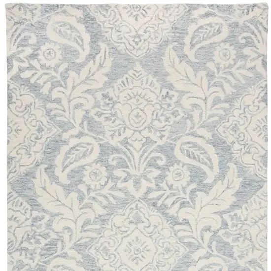 Blue And Ivory Wool Paisley Tufted Handmade Stain Resistant Area Rug Photo 3