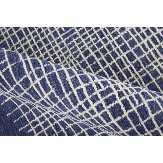 Blue And Ivory Wool Plaid Tufted Handmade Stain Resistant Area Rug Photo 9