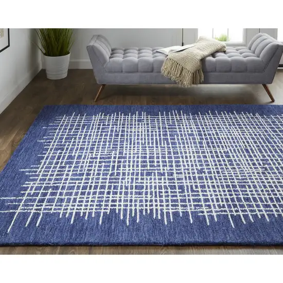 Blue And Ivory Wool Plaid Tufted Handmade Stain Resistant Area Rug Photo 7