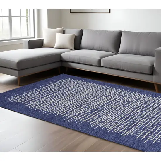 Blue and Ivory Wool Plaid Hand Tufted Area Rug Photo 1