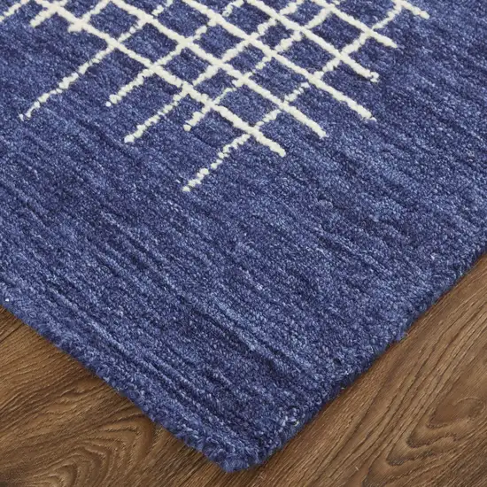 Blue And Ivory Wool Plaid Tufted Handmade Stain Resistant Area Rug Photo 8