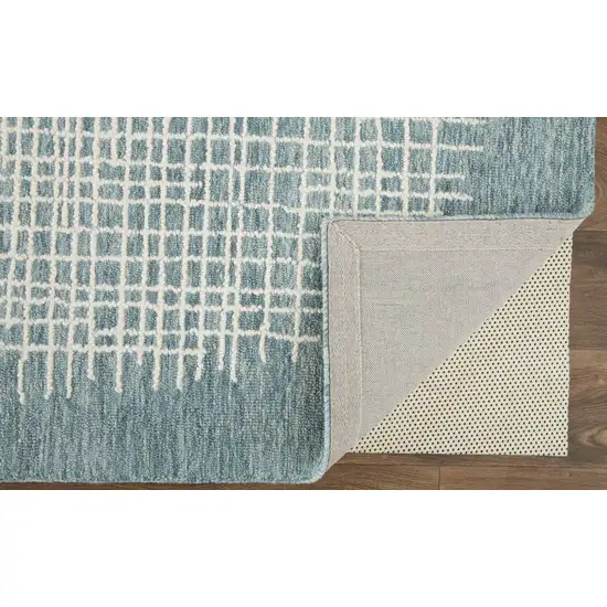 Blue And Ivory Wool Plaid Tufted Handmade Stain Resistant Area Rug Photo 3