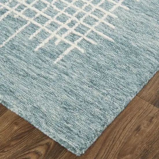 Blue And Ivory Wool Plaid Tufted Handmade Stain Resistant Area Rug Photo 8