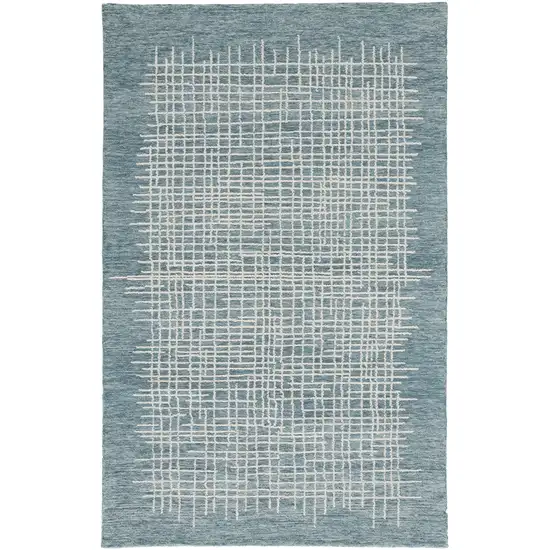 Blue And Ivory Wool Plaid Tufted Handmade Stain Resistant Area Rug Photo 1