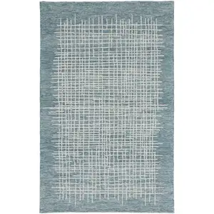 Photo of Blue And Ivory Wool Plaid Tufted Handmade Stain Resistant Area Rug