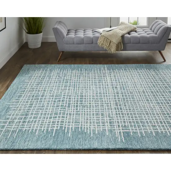 Blue And Ivory Wool Plaid Tufted Handmade Stain Resistant Area Rug Photo 7