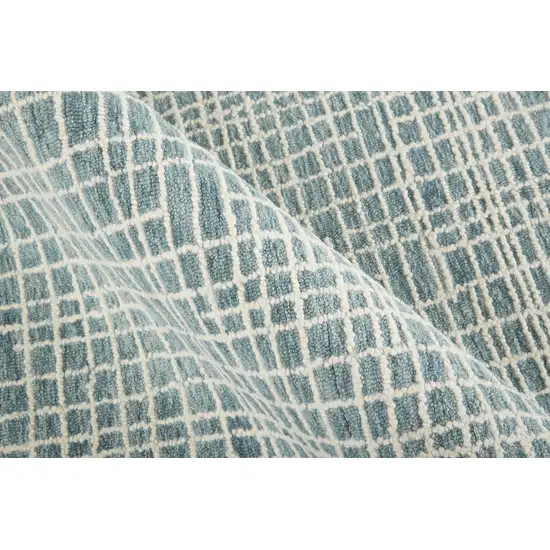 Blue And Ivory Wool Plaid Tufted Handmade Stain Resistant Area Rug Photo 9