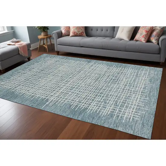 Blue And Ivory Wool Plaid Tufted Handmade Stain Resistant Area Rug Photo 1