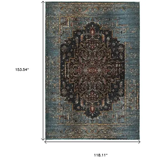 Blue And Navy Blue Medallion Area Rug Photo 3