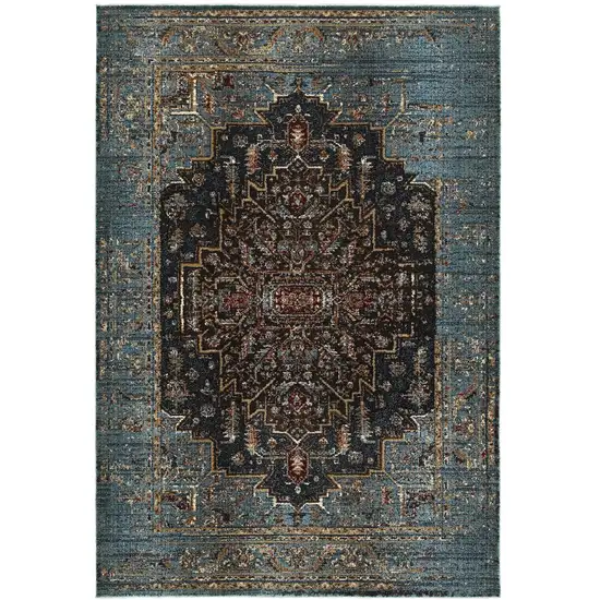 Blue And Navy Blue Medallion Area Rug Photo 2