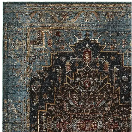 Blue And Navy Blue Medallion Area Rug Photo 4