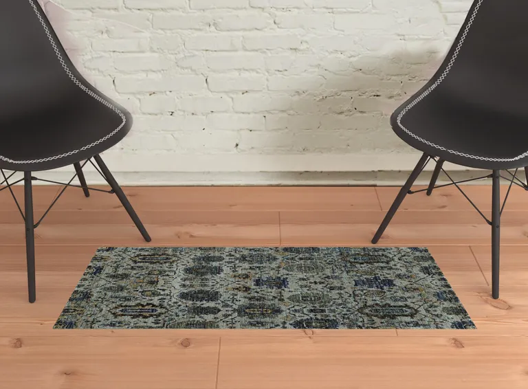 Blue And Navy Oriental Power Loom Stain Resistant Area Rug Photo 2