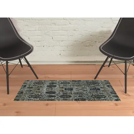 Blue And Navy Oriental Power Loom Stain Resistant Area Rug Photo 2