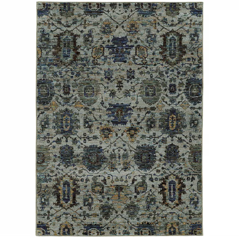 Blue And Navy Oriental Power Loom Stain Resistant Area Rug Photo 3