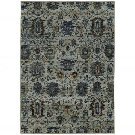 Blue And Navy Oriental Power Loom Stain Resistant Area Rug Photo 3