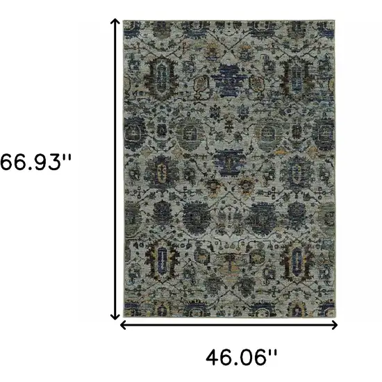 Blue And Navy Oriental Power Loom Stain Resistant Area Rug Photo 5