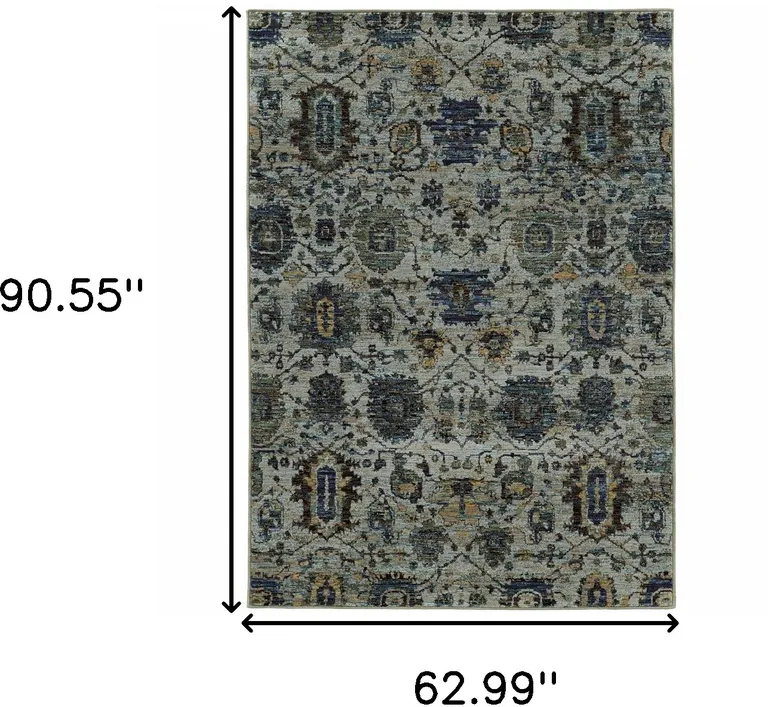 Blue And Navy Oriental Power Loom Stain Resistant Area Rug Photo 5