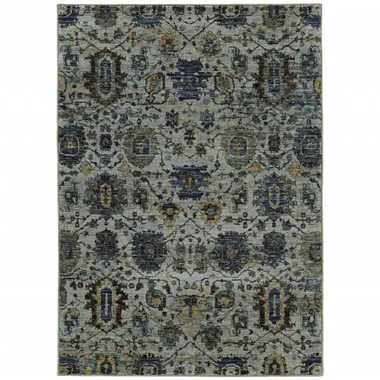 Blue And Navy Oriental Power Loom Stain Resistant Area Rug Photo 1