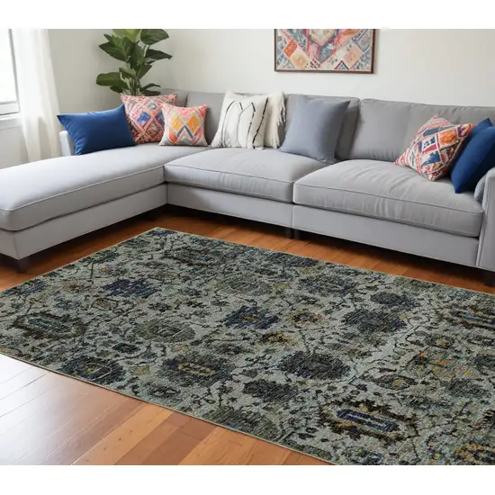 Blue Green Oriental Power Loom Area Rug Photo 1