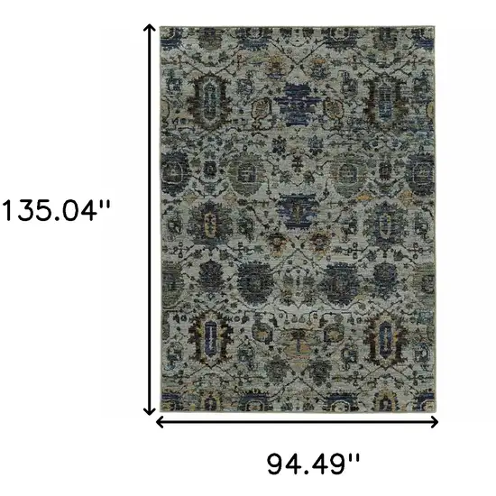 Blue And Navy Oriental Power Loom Stain Resistant Area Rug Photo 5