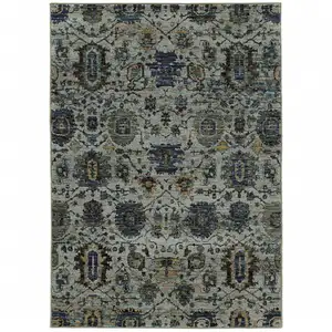 Photo of Blue And Navy Oriental Power Loom Stain Resistant Area Rug