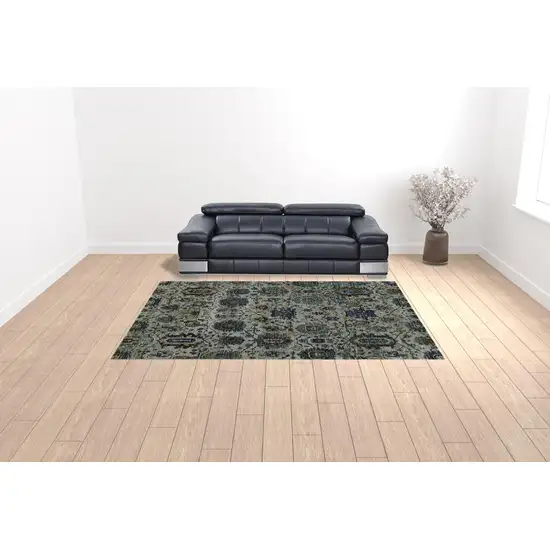 Blue And Navy Oriental Power Loom Stain Resistant Area Rug Photo 2