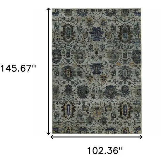 Blue And Navy Oriental Power Loom Stain Resistant Area Rug Photo 5