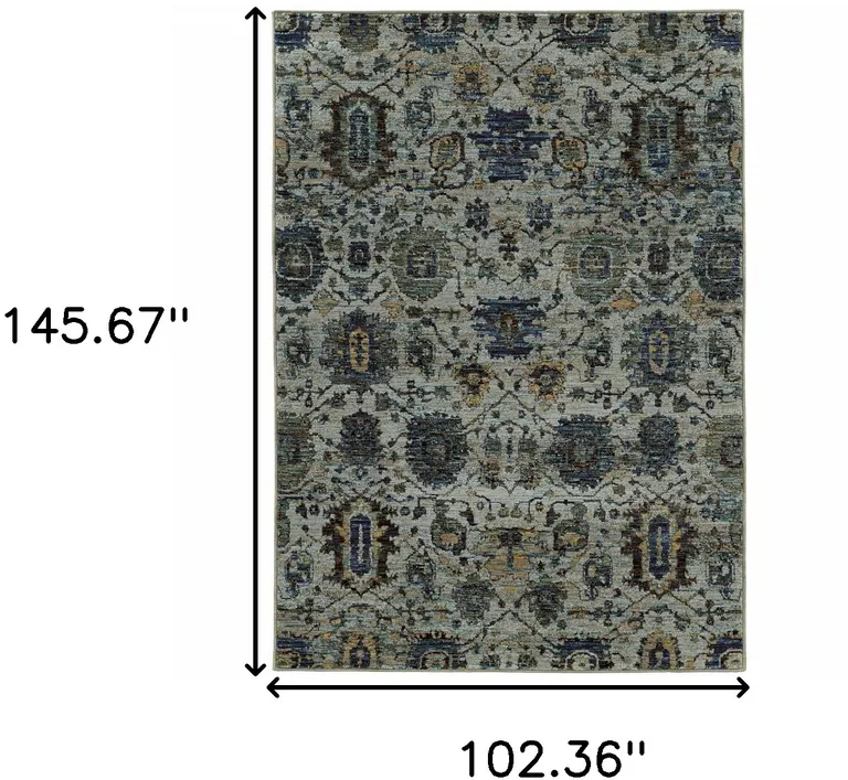 Blue And Navy Oriental Power Loom Stain Resistant Area Rug Photo 5