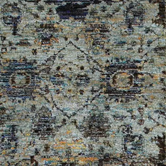 Blue And Navy Oriental Power Loom Stain Resistant Runner Rug Photo 3