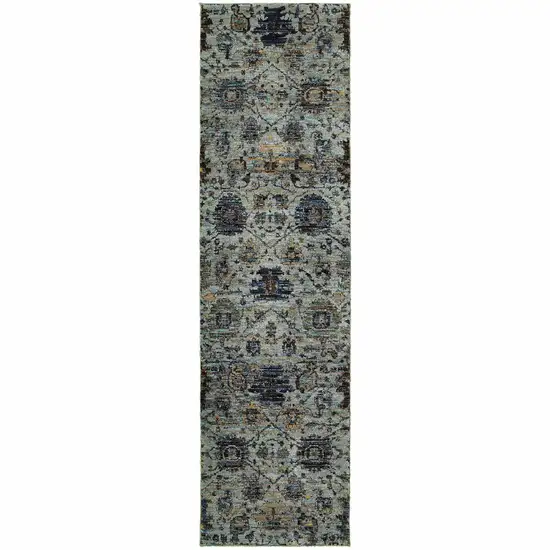 Blue And Navy Oriental Power Loom Stain Resistant Runner Rug Photo 1