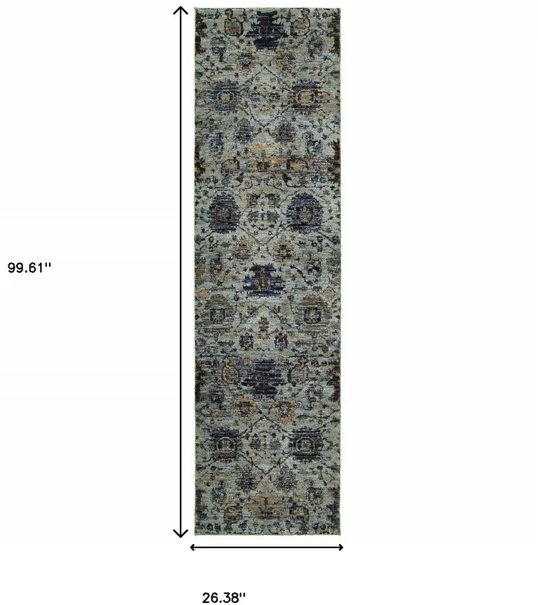 Blue And Navy Oriental Power Loom Stain Resistant Runner Rug Photo 5