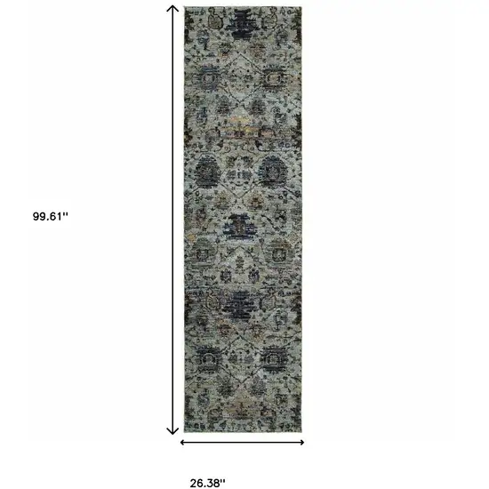 Blue And Navy Oriental Power Loom Stain Resistant Runner Rug Photo 5