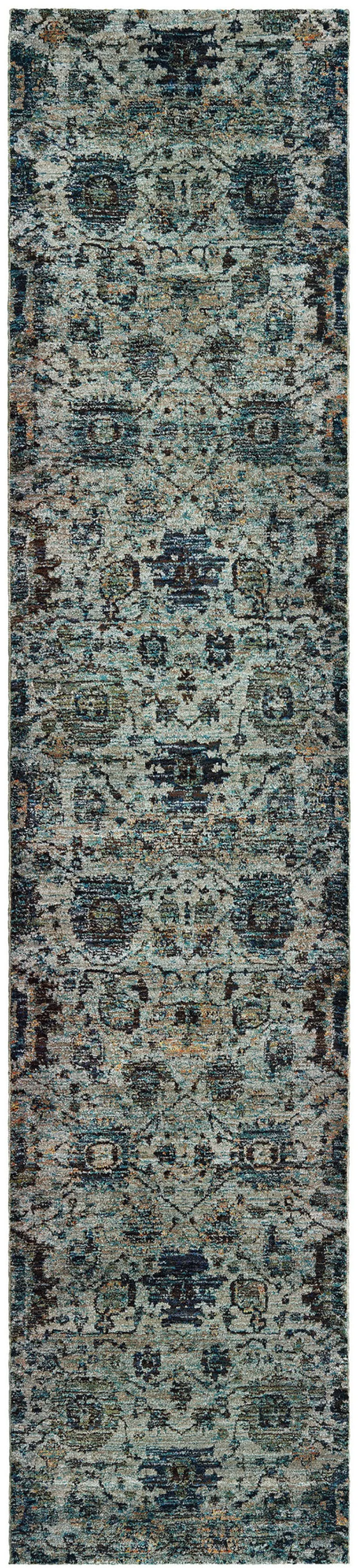 Blue And Navy Oriental Power Loom Stain Resistant Runner Rug Photo 1