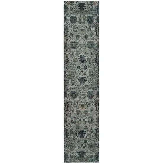 Blue And Navy Oriental Power Loom Stain Resistant Runner Rug Photo 1