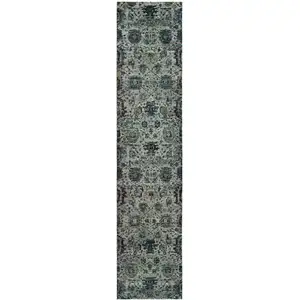 Photo of Blue And Navy Oriental Power Loom Stain Resistant Runner Rug