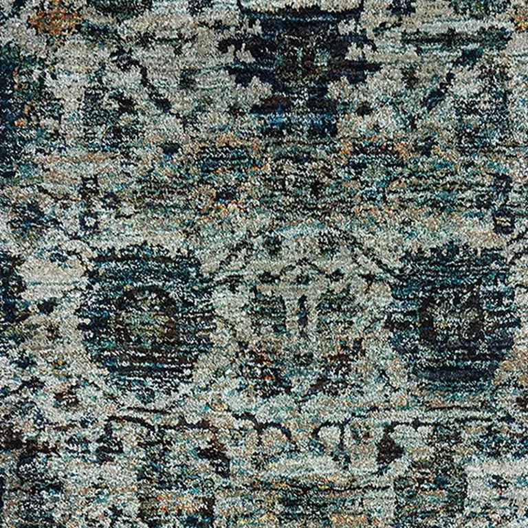 Blue And Navy Oriental Power Loom Stain Resistant Runner Rug Photo 3