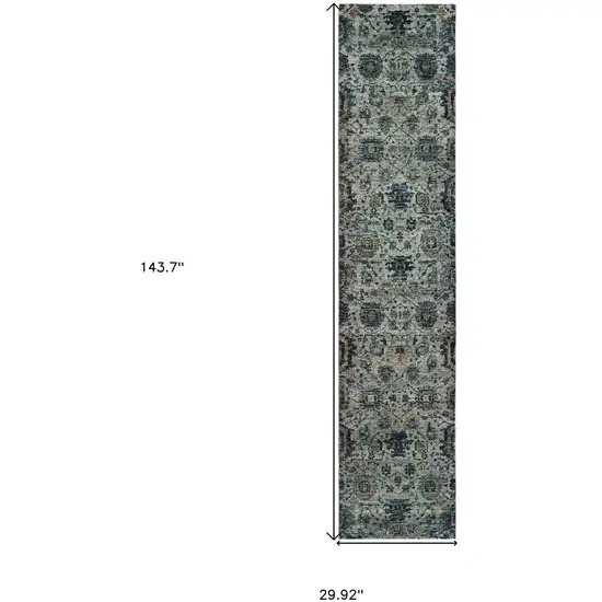 Blue And Navy Oriental Power Loom Stain Resistant Runner Rug Photo 5