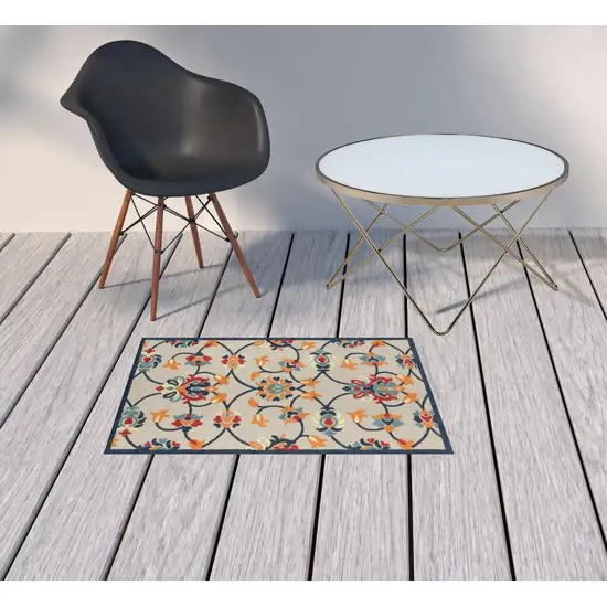 Blue And Orange Floral Non Skid Indoor Outdoor Area Rug Photo 2