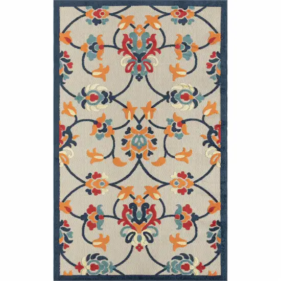 Blue And Orange Floral Non Skid Indoor Outdoor Area Rug Photo 1